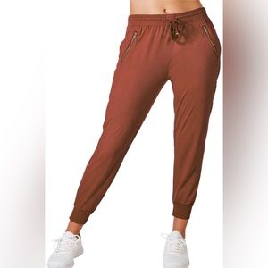 NWT Women’s Plus Size Bae City Solid Coca Mocha Soft Joggers with Gold Zippers